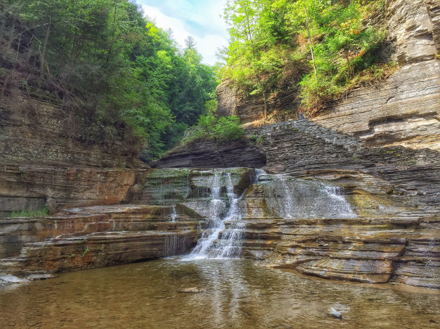 Обои картинки фото природа, водопады, река, водопад, лес