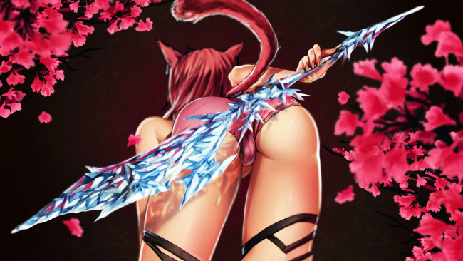 Обои картинки фото видео игры, final fantasy xiv, девушка, фон, меч, уши, хвост