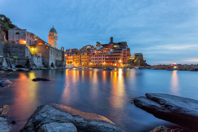 Обои картинки фото города, - огни ночного города, италия, вернацца, cinque, terre, vernazza