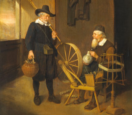 Картинка рисованное живопись квирин ван брекеленкам окно прялка картина удочка интерьер с рыболовом и прядильщиком жанровая