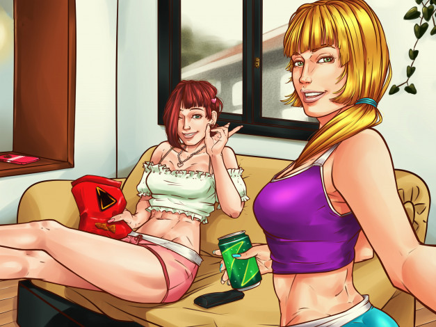 Обои картинки фото рисованное, люди, девушки, фон, взгляд, улыбка