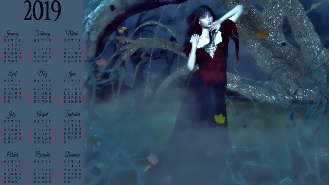 Обои картинки фото календари, 3д-графика, листья, девушка