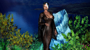 Картинка 3д+графика люди+ people девушка фон взгляд платье озеро