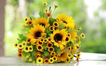 Картинка цветы букеты +композиции зелень букет подсолнухи