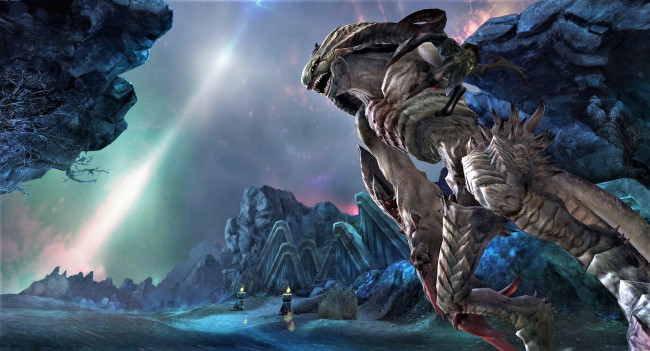 Обои картинки фото видео игры, aion,  assault on balaurea, монстр, скалы