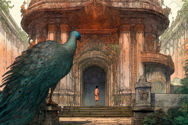 Обои картинки фото аниме, животные,  существа, павлин