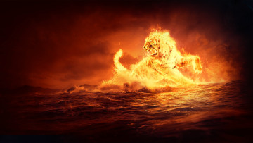 обоя видео игры, world of warships, море, тигр, огонь