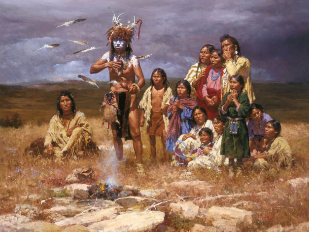 Обои картинки фото рисованные, люди, шаман, индеец