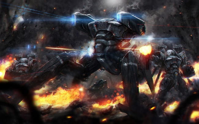 Обои картинки фото фэнтези, роботы, киборги, механизмы, битва