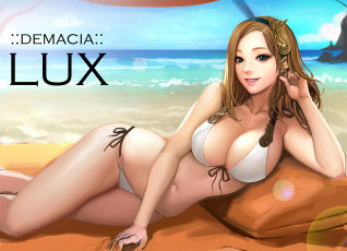 Картинка видео+игры league+of+legends девушка lux арт ake купальник league of legends cherrylich пляж