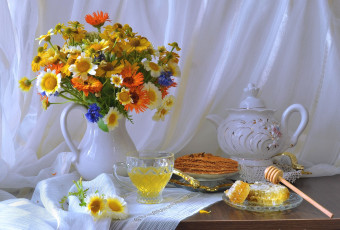 Картинка еда натюрморт мед торт букет