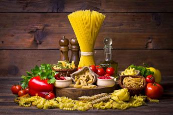 Картинка еда натюрморт специи перец помидоры макароны