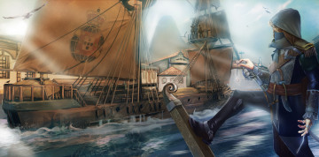 Картинка видео+игры assassin`s+creed+iv +black+flag арт кредо flag black 4 creed assassins парусники море шутер убийцы