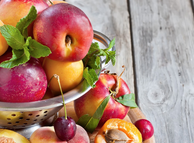 Обои картинки фото еда, фрукты,  ягоды, персики, абрикосы, вишни