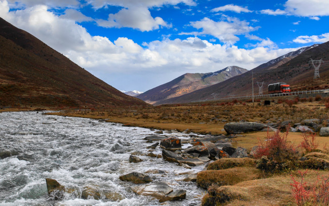 Обои картинки фото природа, реки, озера, горы, камни, облака