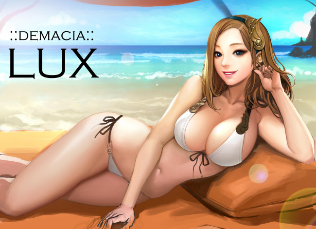 Обои картинки фото видео игры, league of legends, девушка, lux, арт, ake, купальник, league, of, legends, cherrylich, пляж