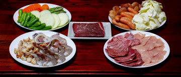 обоя еда, разное, мясо, овощи, креветки, ветчина