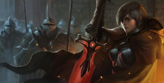 Обои картинки фото фэнтези, девушки, девушка, рыцарь, доспехи, меч