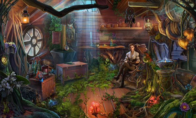 Обои картинки фото фэнтези, девушки, взгляд, интерьер, фон, девушка