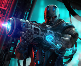 Картинка фэнтези роботы +киборги +механизмы оружие фантастика sci-fi взгляд арт киборг