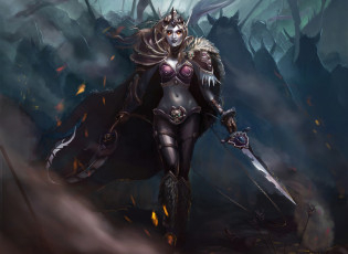 Картинка фэнтези эльфы fantasy темная эльфийка эльф взгляд плащ доспехи оружие