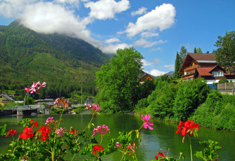 Картинка города -+пейзажи река горы герань