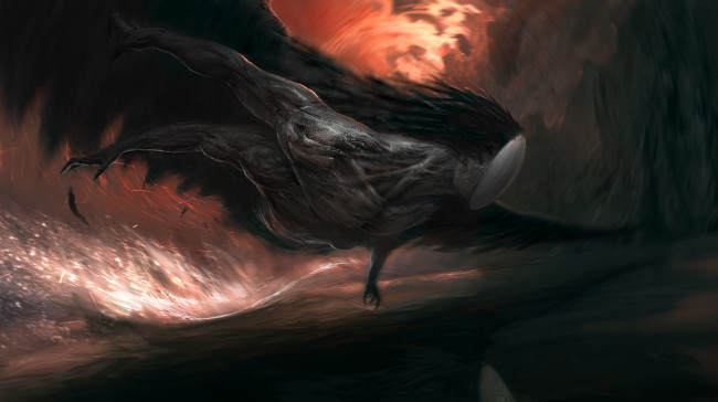 Обои картинки фото фэнтези, нежить, арт, существо, полет, крылья, мышцы, руки