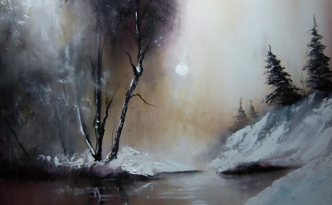 Обои картинки фото рисованное, живопись, природа, деревья