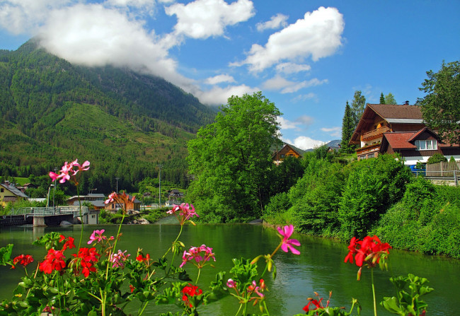 Обои картинки фото города, - пейзажи, река, горы, герань