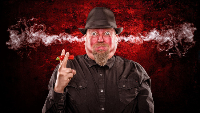 Обои картинки фото юмор и приколы, шляпа, борода, острый, перец, дым