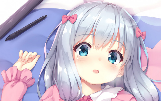 Обои картинки фото аниме, eromanga-sensei, взгляд, девушка, фон