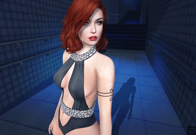 Обои картинки фото 3д графика, люди , people, взгляд, девушка, фон, рыжая