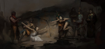 Картинка фэнтези люди униформа девушки мужчины фон