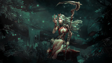 Картинка фэнтези маги +волшебники череп фон девушка коса