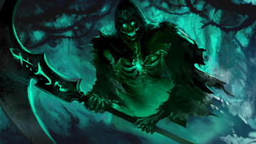 Картинка фэнтези нежить скелет секира взгляд фон