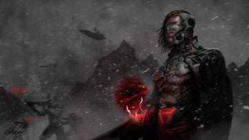 Картинка фэнтези существа скалы снег магия плащ монстр