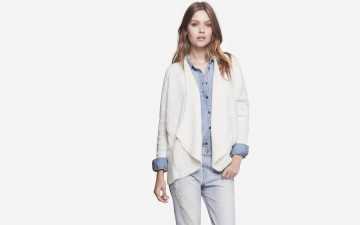Картинка девушки josephine+skriver джинсы рубашка модель кардиган