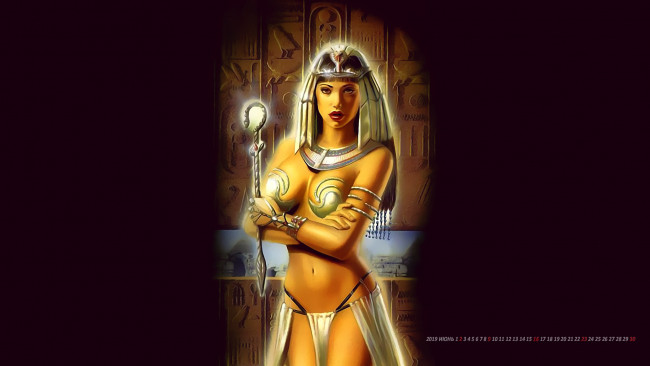 Обои картинки фото календари, фэнтези, calendar, клеопатра, жезл, жрица, девушка