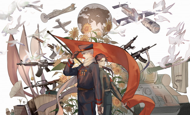 Обои картинки фото аниме, hetalia,  axis powers, хеталия, и, страны, оси