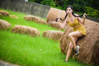 Картинка девушки -+азиатки сено стога азиатка косы декольте