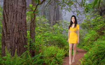 Картинка девушки -+брюнетки +шатенки парк аллея брюнетка платье мини улыбка