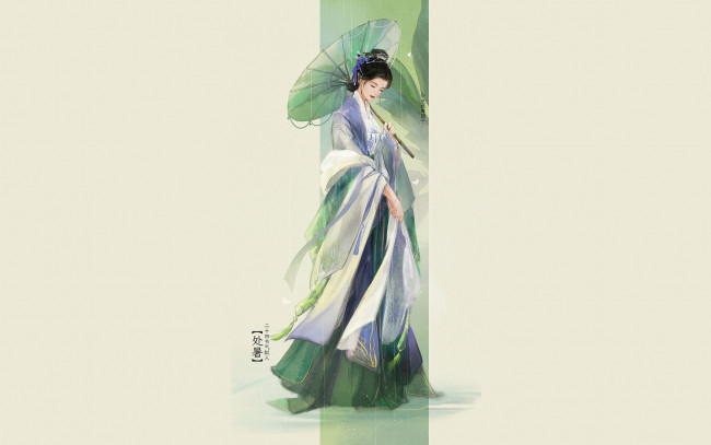 Обои картинки фото рисованное, люди, девушка, зонт