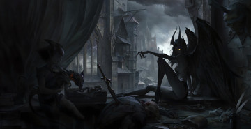 Картинка фэнтези демоны демонесса дракон темное