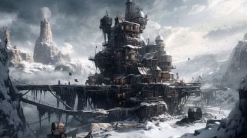 Картинка фэнтези замки нейросети графика нейроарт ai art нейронные сети рисунки нейро искусство frostpunk