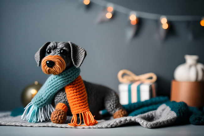 Обои картинки фото разное, ремесла,  поделки,  рукоделие, нейросети, графика, нейроарт, ai, art, нейронные, сети, рисунки, нейро, искусство, вязаная, собака