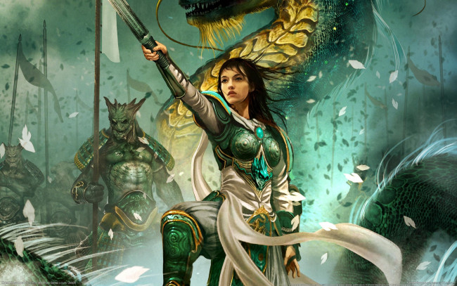 Обои картинки фото might, magic, heroes, vi, видео, игры, of, and, чудовище, девушка, дракон