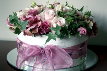 Картинка цветы букеты композиции гортензия розы эустома бант