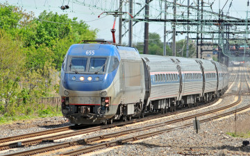 Картинка amtrak техника поезда рельсы контактные электровоз провода