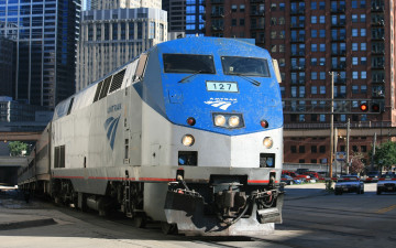 Картинка amtrak техника поезда рельсы поезд здания
