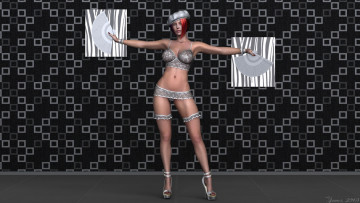 Картинка 3д+графика люди+ people веера взгляд девушка